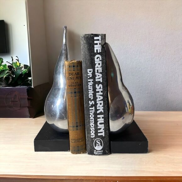 Vintage Solid Chrome Finish Half Pear Set Bookends Home Decorative School Office - Picture 2 of 7